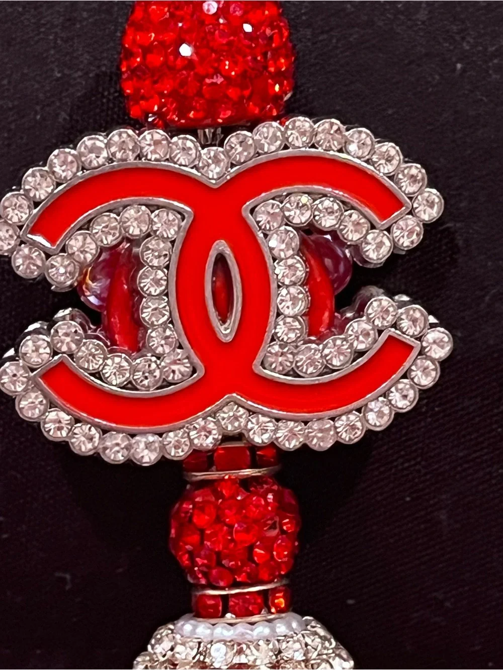 Designer inspired bright red monogram focal fancy beaded pen